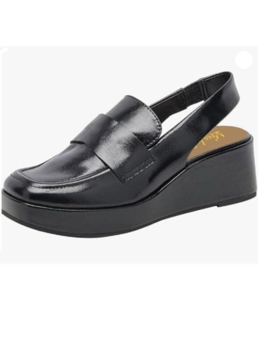 miss left Women's Wedge Heel Slingback Pumps Platform Closed Toe Mid Heels Black